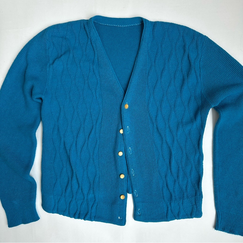 Vintage Grandpa Sweater Cardigan Blue M